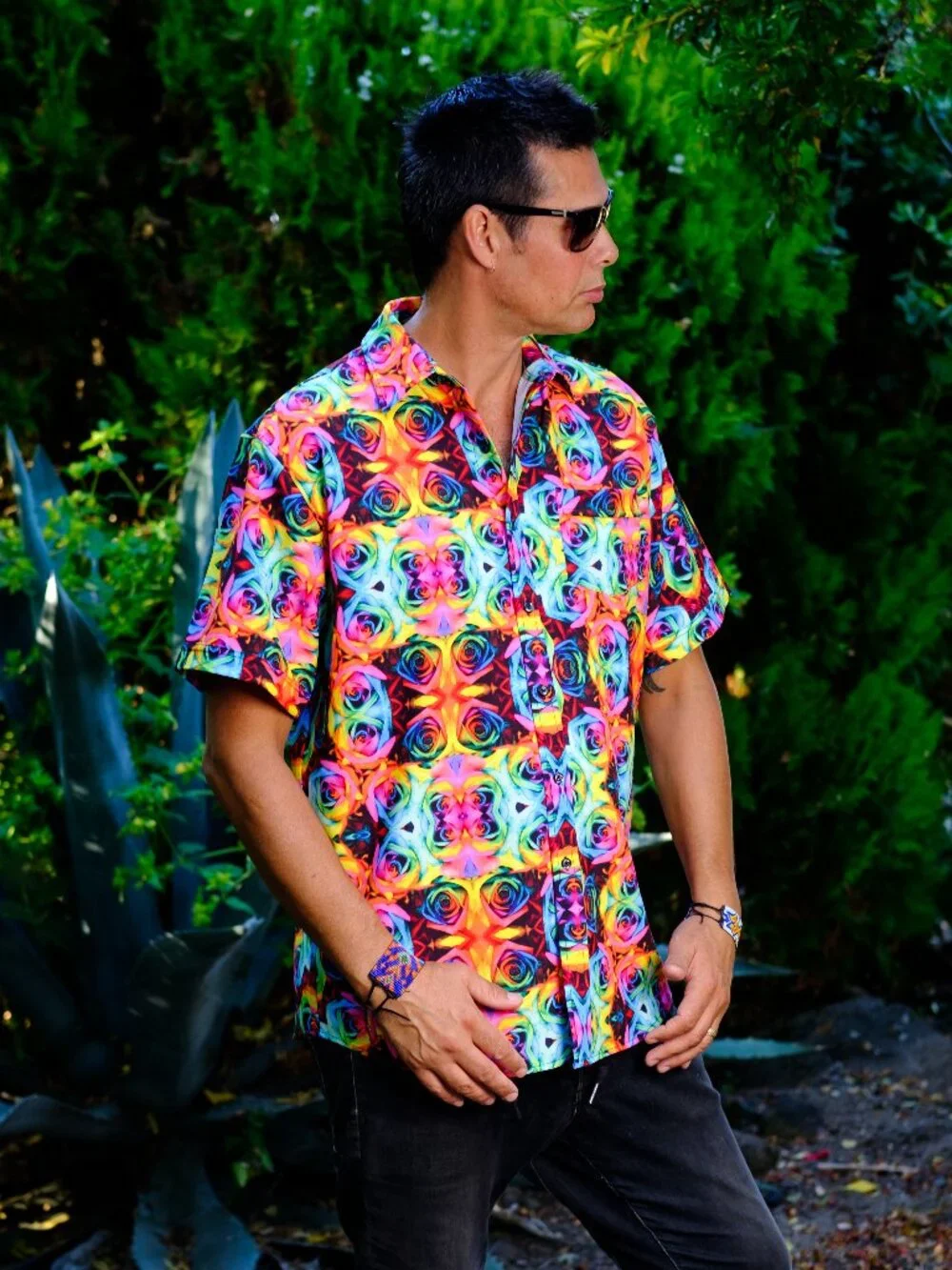 Tie Dye Roses Button Down Shirt - Picture 2 of 4